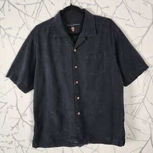Tommy Bahama Faded Black Floral Jacquard 100% Silk Camp Shirt